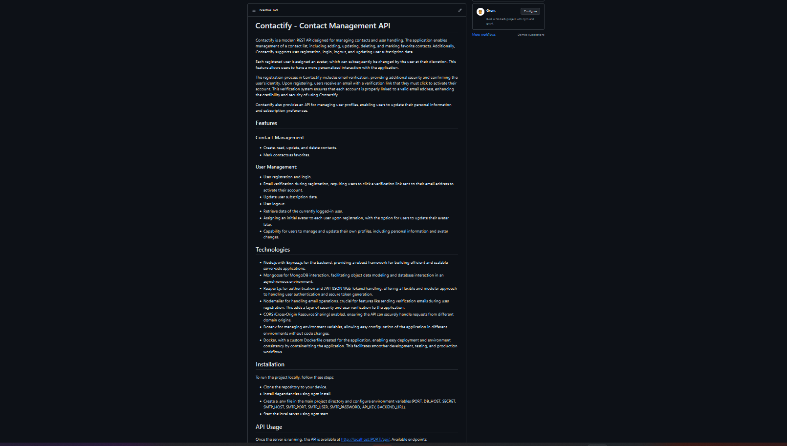 Project dashboard preview